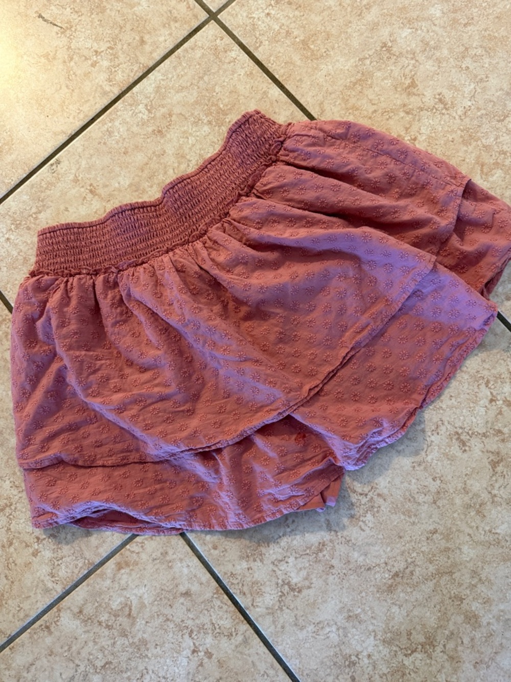 Smocked Waist Layered Eyelet Skort - Dusty Rose